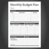 budget planerare mall i enkel svart och vit design, vektor