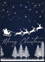 weihnachtskarte mit blauem hintergrund mit fliegendem weihnachtsmann drauf, karte der frohen weihnachten vektor