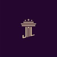 jl första monogram logotyp design för advokatbyrå advokater med pelare vektor bild