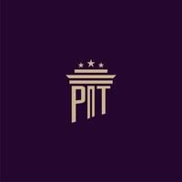 pt anfängliches Monogramm-Logo-Design für Anwaltskanzleianwälte mit Säulenvektorbild vektor