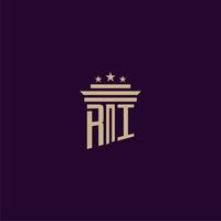 ri anfängliches Monogramm-Logo-Design für Anwaltskanzleianwälte mit Säulenvektorbild vektor
