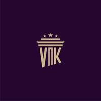 vk anfängliches Monogramm-Logo-Design für Anwaltskanzleianwälte mit Säulenvektorbild vektor