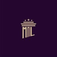 ml första monogram logotyp design för advokatbyrå advokater med pelare vektor bild