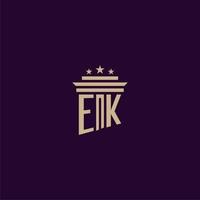 ek första monogram logotyp design för advokatbyrå advokater med pelare vektor bild