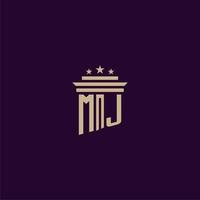 mj anfängliches Monogramm-Logo-Design für Anwaltskanzleianwälte mit Säulenvektorbild vektor