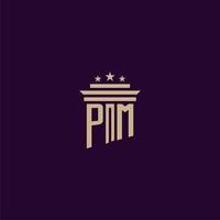 pm anfängliches Monogramm-Logo-Design für Anwaltskanzleianwälte mit Säulenvektorbild vektor