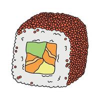 hand dragen sushi rulla ClipArt. japansk traditionell kök maträtter. asiatisk mat vektor