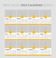 monatliche horizontale Wandkalender 2023 Designvorlage. Woche beginnt am Sonntag. Satz von 12 Monaten. vektor