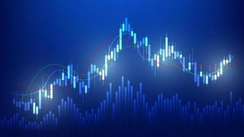 finanzgeschäftsstatistiken mit balkendiagramm und kerzendiagramm zeigen börsenkurs und effektives verdienen auf blauem hintergrund vektor