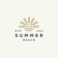 Sommersonne-Logo, Sonnenuntergang, Sonnenaufgang mit Strand, Ozean, Meerwasser, Logo-Symbol, Vektor in trendiger Linie, linearer, abstrakter Umriss-Logo-Vektor für Hotel oder Spa