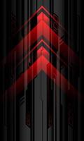 abstrakter roter Pfeil schwarzer Cyber-Schaltungsrichtungsschatten auf grauem metallischem Design moderne Technologie futuristischer Hintergrundvektor vektor