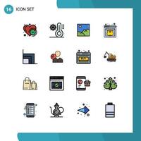 16 thematische flache, farbgefüllte Linien und bearbeitbare Symbole des Diagramm-Web-Bilddienstes, der bearbeitbare kreative Vektordesign-Elemente hostet vektor