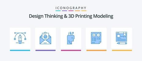 Design Thinking und D Printing Modeling Blue 5 Icon Pack inklusive Browser. Plus. Bildung . dokumentieren. Vorteile. kreatives Symboldesign vektor