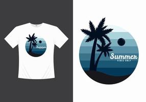 Sommerstrandlinie beunruhigtes Vektor-T-Shirt-Design mit Palmen-Silhouetten-Illustration, für T-Shirt-Druck und andere Verwendungen. vektor