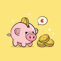 süßes schwein, spardose, geld und stapel münzen euro, geld sparen, geschäftssymbol isoliert auf gelbem hintergrund vektor