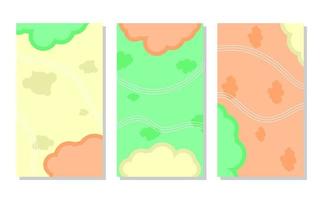 Satz grüner, weicher gelber und orangefarbener abstrakter Porträthintergrund mit Wolkenformen und Wellenlinien. einfach, flach und bunt. verwendet für tapete, hintergrund, social-media-geschichten, kopierraum und poster vektor