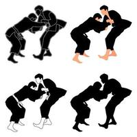 silhuetter judoist, judoka, kämpe i en duell, bekämpa, judo sport, krigisk konst, sport silhuetter packa vektor
