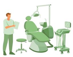 Zahnarztpraxis und Zahnarztstuhl und Arzt vektor