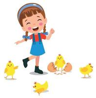 söt gul liten kycklingar och pojke vektor