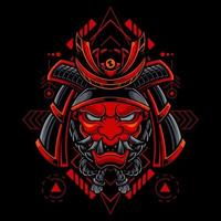 japanischer samurai oni mask schädel ronin mit heiliger geometrie logo illustration vektor