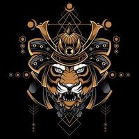 japansk tiger huvud samuraj med helig geometri logotyp illustration vektor