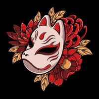 japansk kitsune mask illustration med blomma vektor