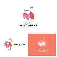Getränkewein-Logo-Design, Glasillustration, Alkoholgetränkeflasche, Firmenproduktvektor vektor