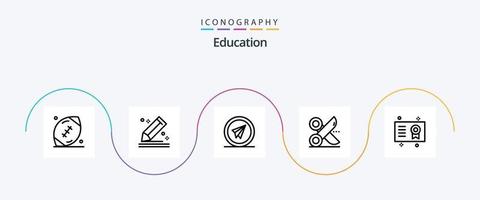 Education Line 5 Icon Pack inklusive Papier. Schnitt. skizzieren. Papierflieger. Start vektor