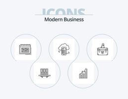 modernes Business-Line-Icon-Pack 5-Icon-Design. Büro. Gebäude. Cloud-Speicher. die Architektur. Sicherheit vektor