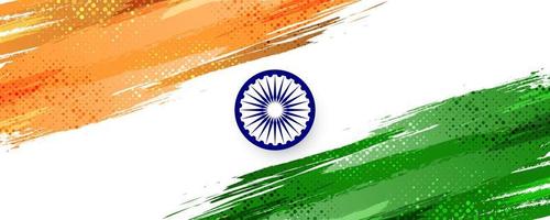 indischer Flaggenhintergrund mit Pinselstil und Halbtoneffekt. indische dreifarbige nationalflaggenillustration mit schmutzkonzept vektor