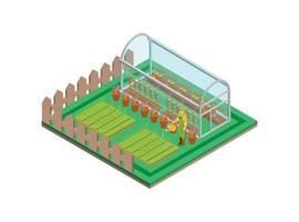 isometrisk växthus med glas väggar, stiftelser, gavel tak, trädgård säng. massa bruka för växande växter. lämplig för diagram, infografik, bok illustration, spel tillgång, och Övrig grafisk relaterad vektor
