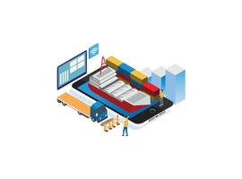 modern isometrisk smart kommersiell hamn logistisk systemet illustration, lämplig för diagram, infografik, bok illustration, spel tillgång, och Övrig grafisk relaterad tillgångar vektor