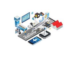 modern isometrisk smart flygplats illustration, lämplig för diagram, infografik, bok illustration, spel tillgång, och Övrig grafisk relaterad tillgångar vektor