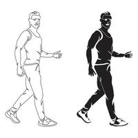 kleiner Junge joggt Linienkunst Zeichenstil, der Junge skizziert schwarz linear isoliert auf weißem Hintergrund, die beste rüttelnde Vektorillustration. vektor