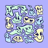 psychedelic häftig vätska emojis. smält ansikten i trippy syra rave stil vektor