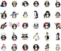 glückliche Pinguinfiguren in verschiedenen Posen eingestellt vektor