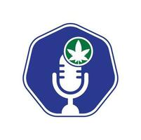 Cannabis-Podcast-Vektor-Logo-Design. Podcast-Logo mit Cannabisblatt-Vektorvorlage. vektor