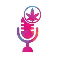 Cannabis-Podcast-Vektor-Logo-Design. Podcast-Logo mit Cannabisblatt-Vektorvorlage. vektor