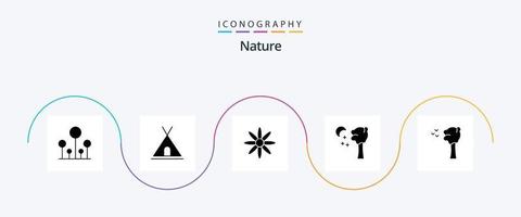 natur glyf 5 ikon packa Inklusive . fåglar. blomma. berså. natur vektor