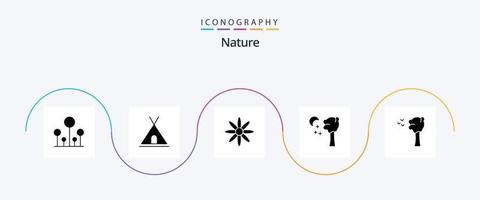 Nature Glyph 5 Icon Pack inklusive . Vögel. Blume. Laube. Natur vektor