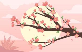 persika blomma träd platt blomma vektor