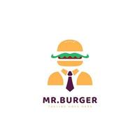 herr burger logotyp, burger logotyp med formell kläder och slips tecknad serie stil illustration ikon vektor