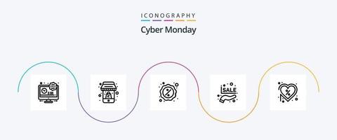 Cyber Monday Line 5 Icon Pack inklusive Tag. Prozentsatz. Rabatt. Hand. Montag vektor