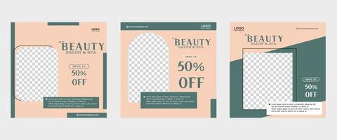 uppsättning av tre elegant minimalistisk bakgrunder av social media skönhet hudvård befordran banderoller premie vektor mallar