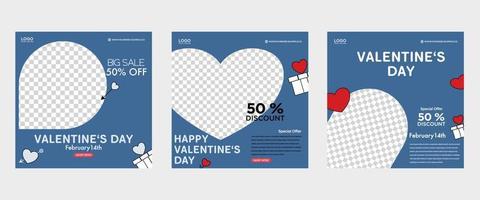 valentine fyrkant baner design mall uppsättning. röd bakgrund med kärlek linje ram. kan vara Begagnade för social media inlägg, hälsning kort, banderoller och webb annonser. vektor