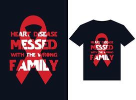 Herzkrankheit mit den falschen Familienillustrationen für druckfertiges T-Shirt-Design durcheinander gebracht vektor