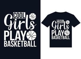Häftigt flickor spela basketboll illustrationer för tryckfärdig t-tröjor design vektor