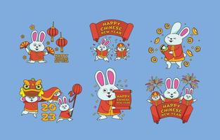 kinesisk ny år av de kanin hälsning klistermärken vektor