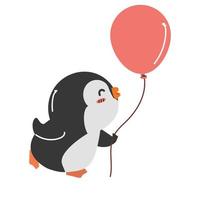 niedlicher pinguin, der ballonkarikatur hält vektor