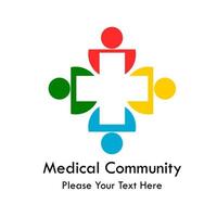 Logo-Design-Vorlagenillustration der medizinischen Gemeinschaft. Es gibt vier Personen, die ein Kreuzsymbol bilden vektor